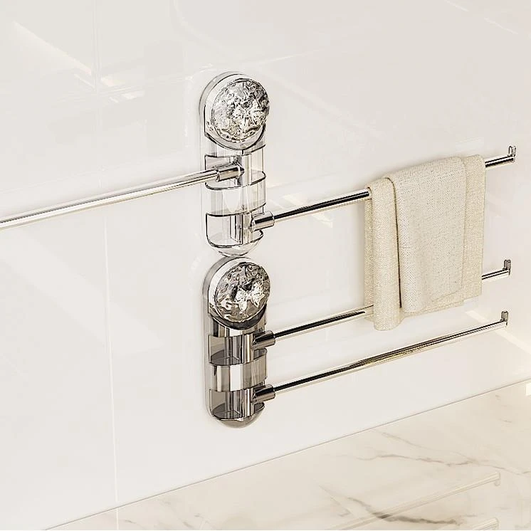 吸盘毛巾架免打孔卫生间转角旋转多杆收纳浴巾置物架浴室毛巾挂杆