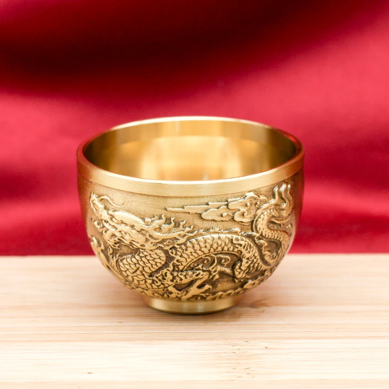 新款黄铜龙凤茶杯酒杯家用酒杯供杯子水杯桌面摆件浮雕金属工艺