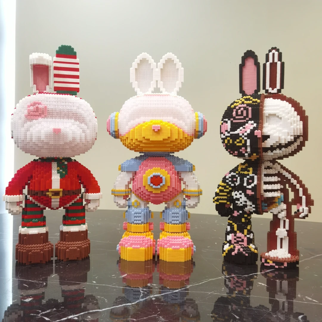 MOMO自选三只兔 串联益智拼装积木互动玩具礼物潮玩颗粒原创产品