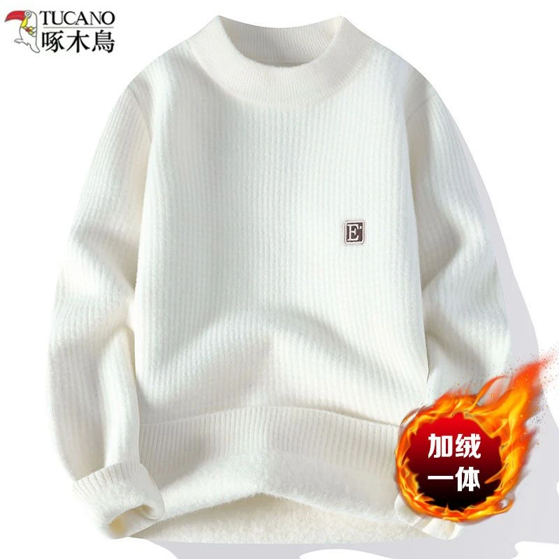 啄木鸟正品男士冬季高品质仿水貂毛衣加绒加厚韩版青年帅气针织衫