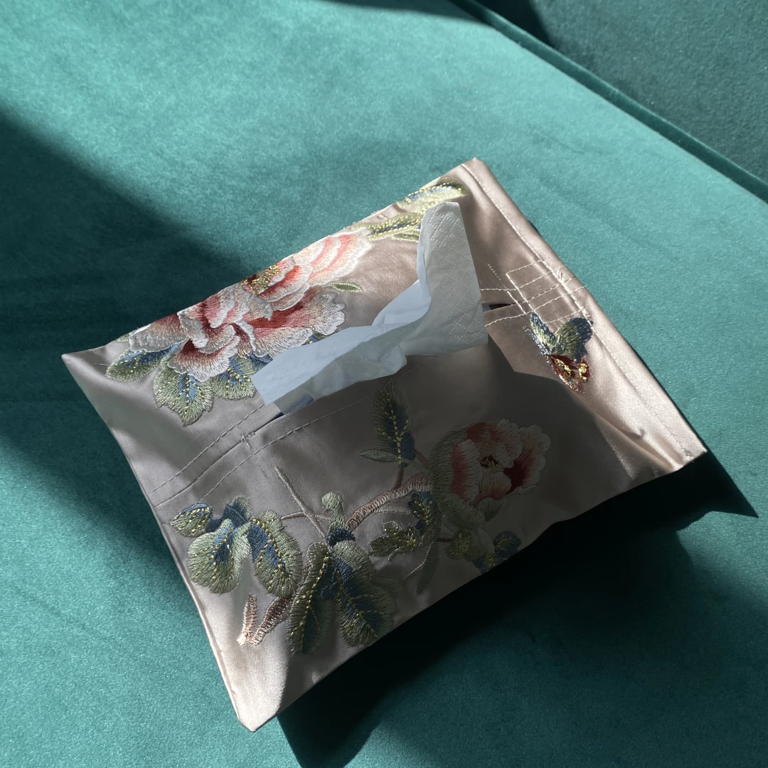 蝶恋花新中式布艺禅意纸巾盒纸抽袋刺绣车载纸巾套家用创意装饰