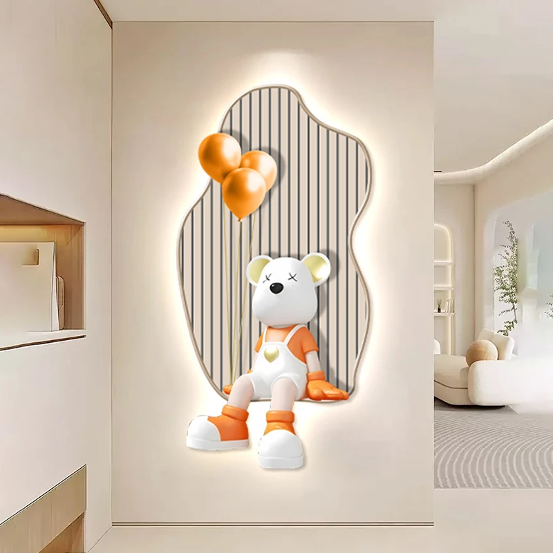 潮酷暴力熊入户玄关装饰画现代奶油风走廊过道挂画高级入户墙壁画