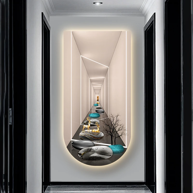 轻奢入户玄关装饰画客厅过道墙壁画抽象现代简约延伸空间走廊挂画