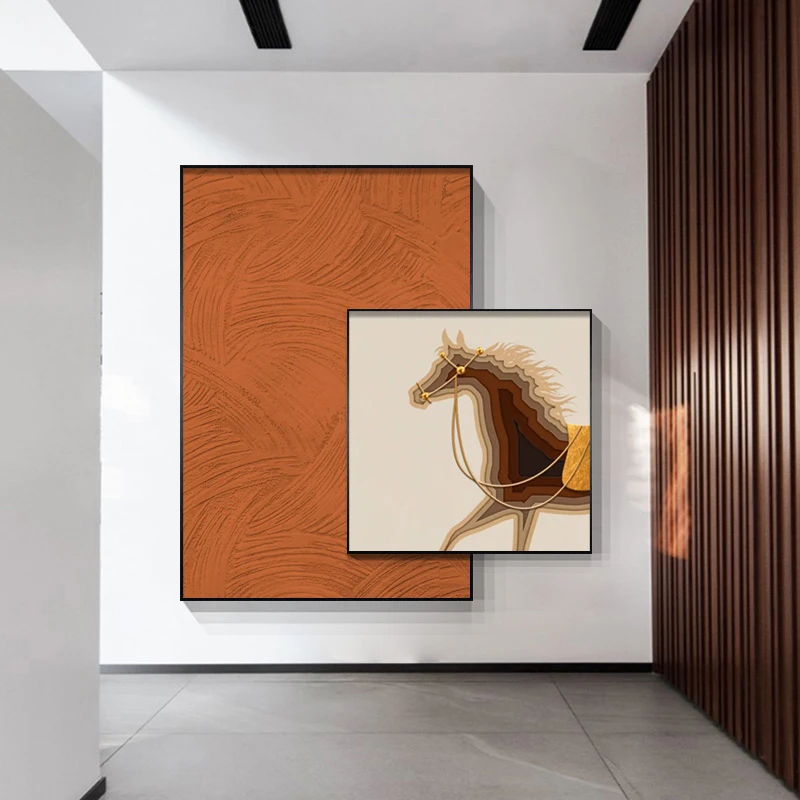 入户玄关装饰画走廊过道竖版壁画现代简约客厅组合叠加挂画骑士马