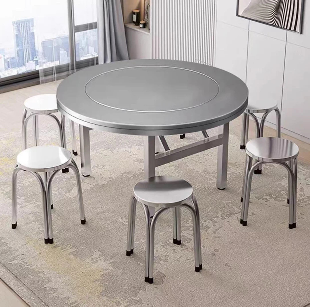 折叠餐桌加厚餐桌酒席家用吃饭桌圆形不锈钢餐桌可折叠简约饭桌