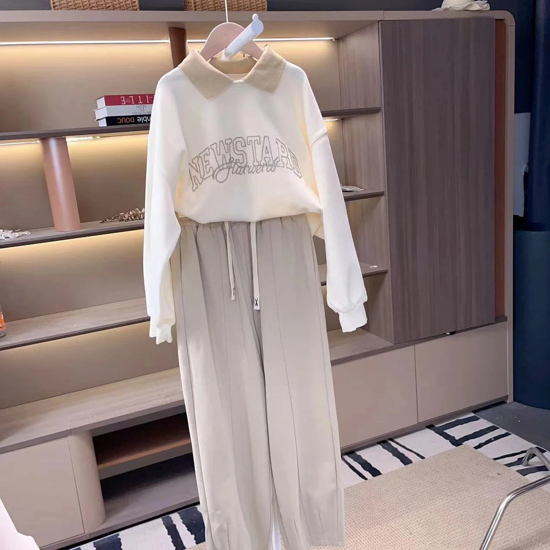 女童2024新款立体字母卫衣秋季女大童灰色蝴蝶结休闲裤套装