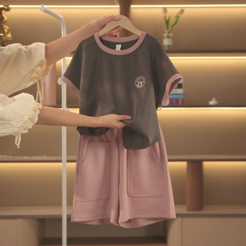 2024新夏款女童休闲新款中大童夏款短袖短裤套装亲子装