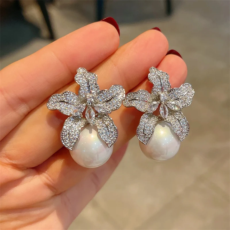 铜合金耳饰 气质白色轻奢时尚百搭法式优雅镶嵌重工精致耳环-5169