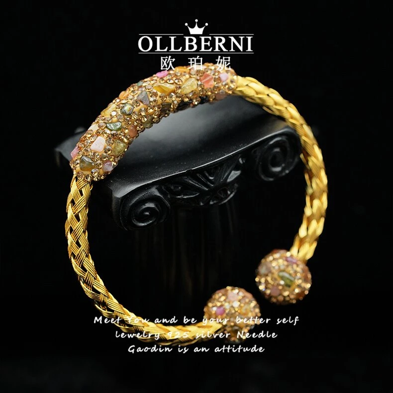 铜合金手镯 时尚手工百搭复古手镯轻奢珠宝重工编织镶钻饰品小众