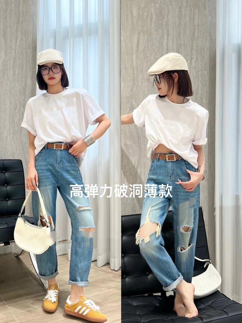 六六面膜裤夏季薄款破洞牛仔裤8765