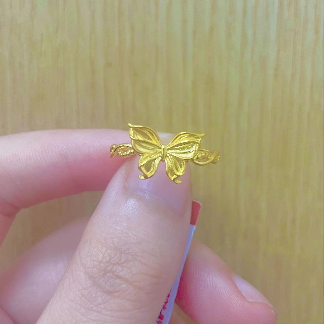 足金999 5G工艺蝴蝶黄金戒指精致时尚