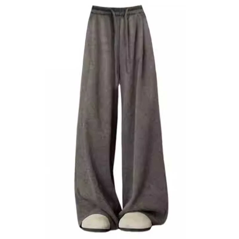 大码韩版显瘦糯米长裤2024新款垂坠感软糯休闲宽松直筒阔腿运动裤