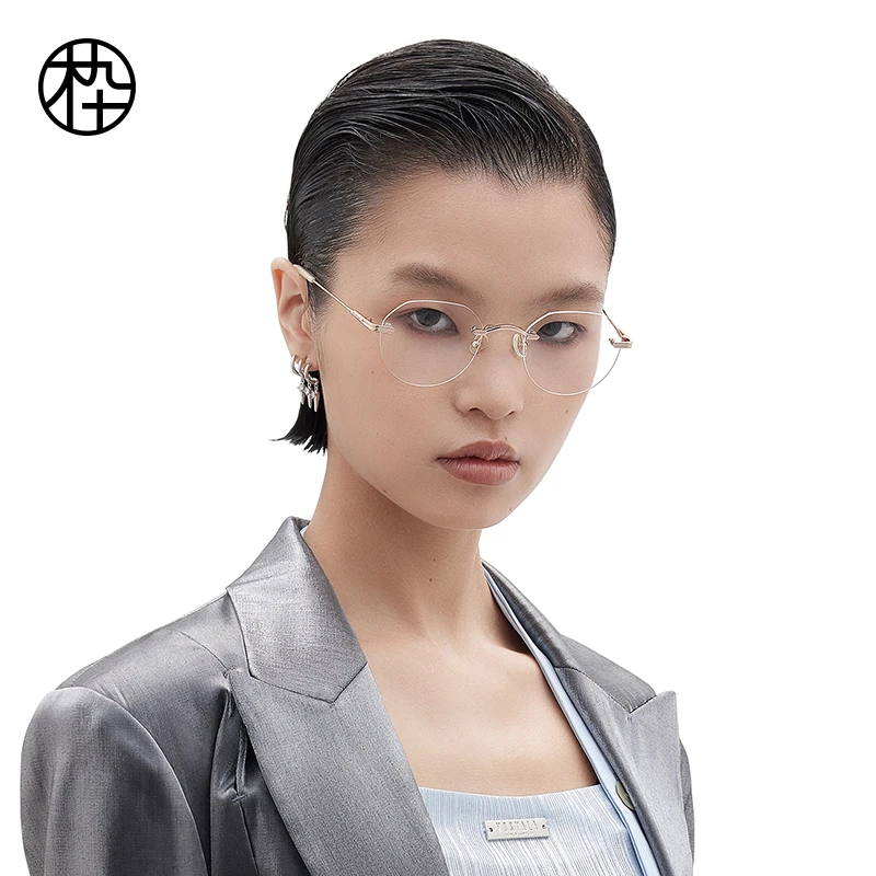 MUJOSH/木九十轻盈钛腿无边框无框平光眼镜架大框框镜MJ102FJ030