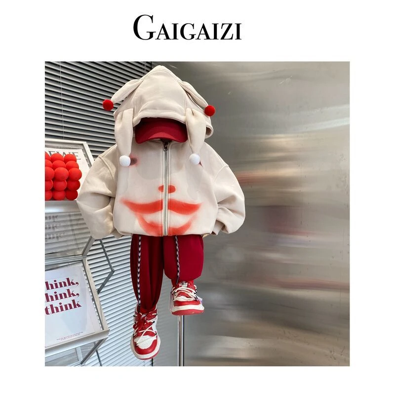 Gaigaizi-童装 Q版马戏团立体装饰秋连帽卫衣外套+休闲裤两件套