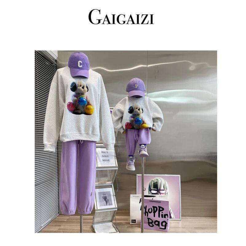 Gaigaizi-童装 炫彩4D重工立体4D卡通印花2023秋中大童圆领卫衣