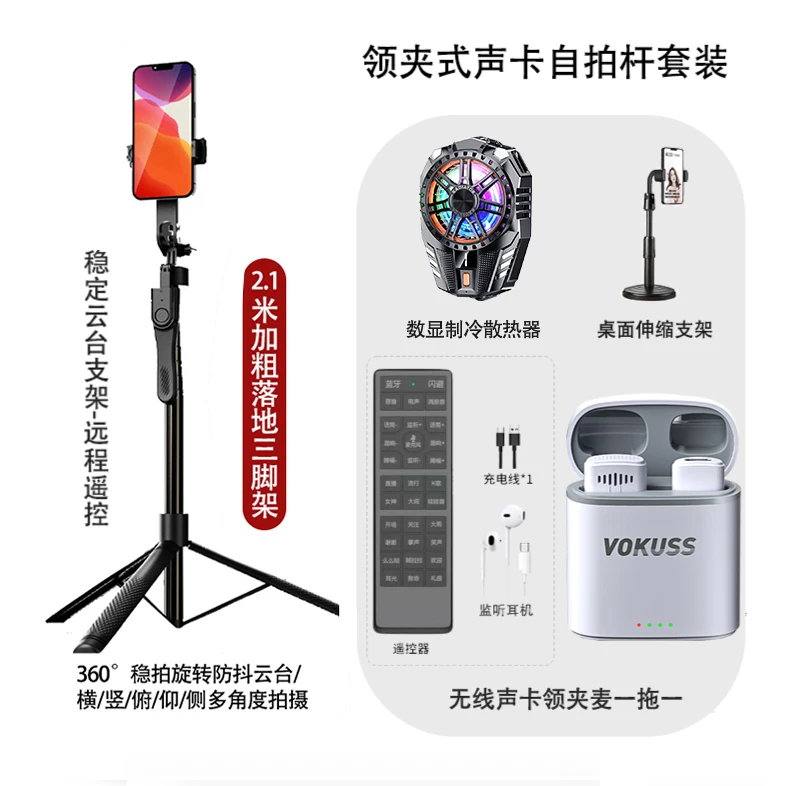 百科仕 组合套装无线声卡麦自拍杆数显制冷散热器