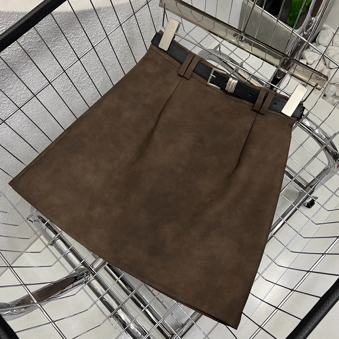 主播严选-复古扎染A版显瘦半身皮群2024早秋防走光高腰包臀短裙女