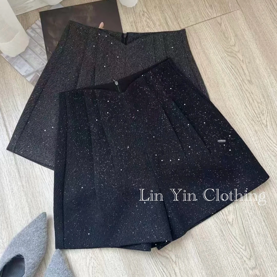 大林女装【冬日璀璨繁星】新款高腰a字呢子短裤女韩系高级感花苞裤