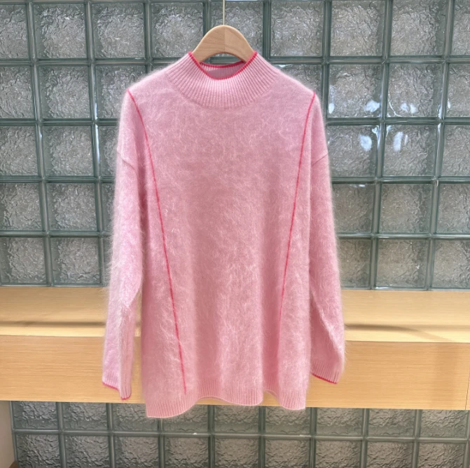 【100山羊绒】秋冬时尚女士半高领长袖百搭冬季保暖拉毛套衫ZY23037