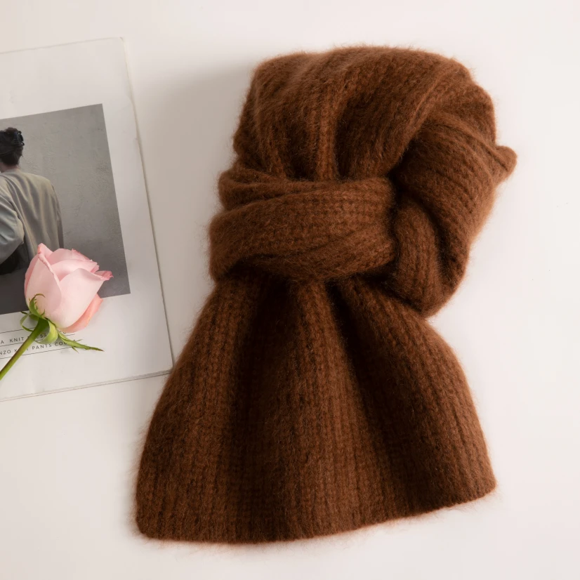 【100山羊绒】秋冬保暖气质时尚百搭元宝针长款冬季拉毛围巾ZY23311