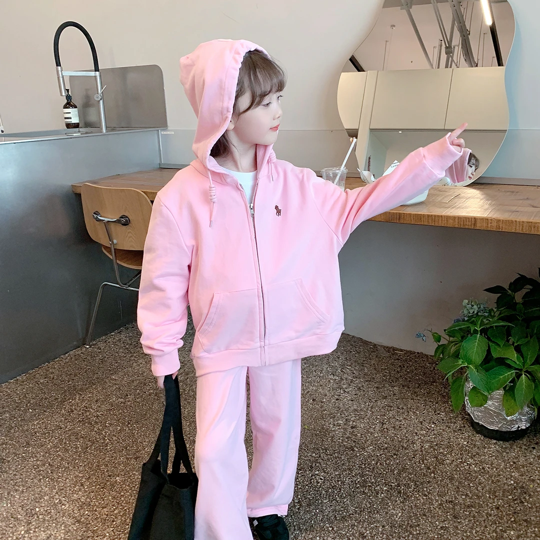 现货女童休闲套秋装新款儿童韩版时髦洋气春秋粉色两件套B23303