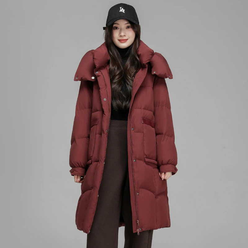 鸭宝宝羽绒服女2024新款冬季时尚宽松中长款修身泡芙羽绒服外套