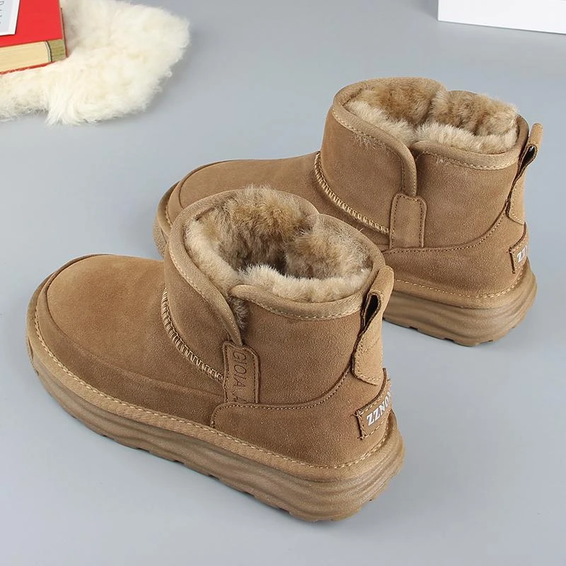 男士皮毛一体雪地靴2025冬新款羊毛加绒一脚蹬厚底防滑东北大棉鞋