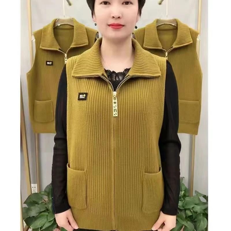 妈妈装春秋款针织马夹外套女中老年人宽松大码洋气百搭短款上衣女