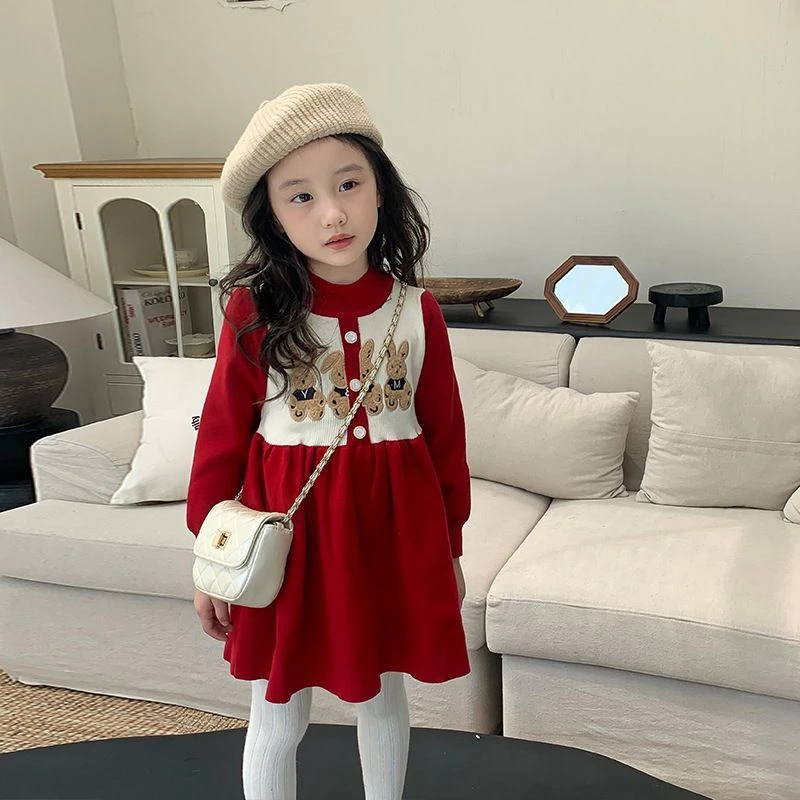 女童连衣裙秋冬季新款洋气网红儿童针织毛衣裙秋装女孩公主裙