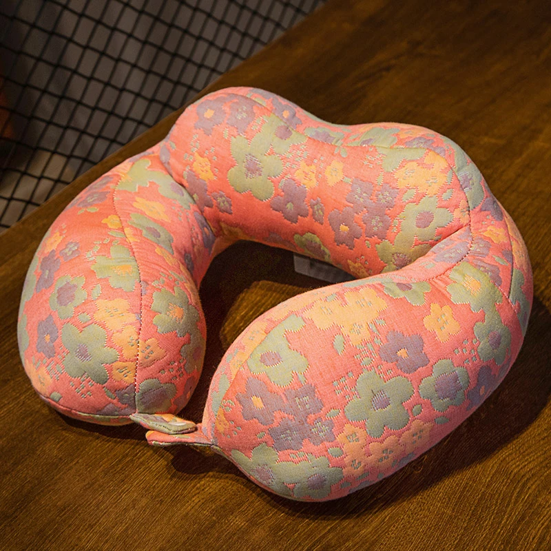 三层纱U型枕折叠护颈枕头成人护颈椎神器飞机U枕脖子多功能便携枕