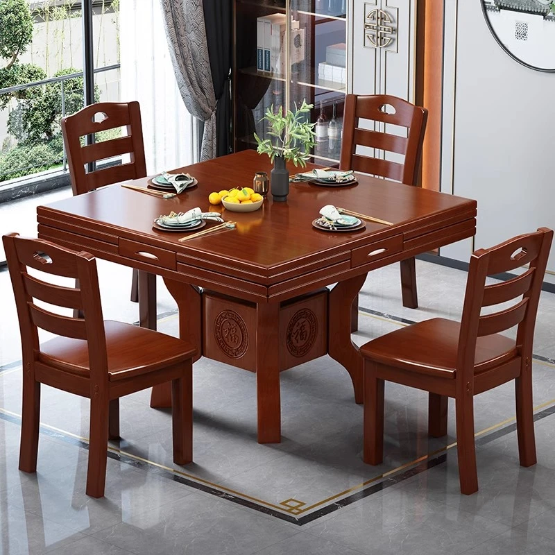 实木折叠餐桌功能饭桌家用小户型方圆两用伸缩方变圆八仙桌新中式