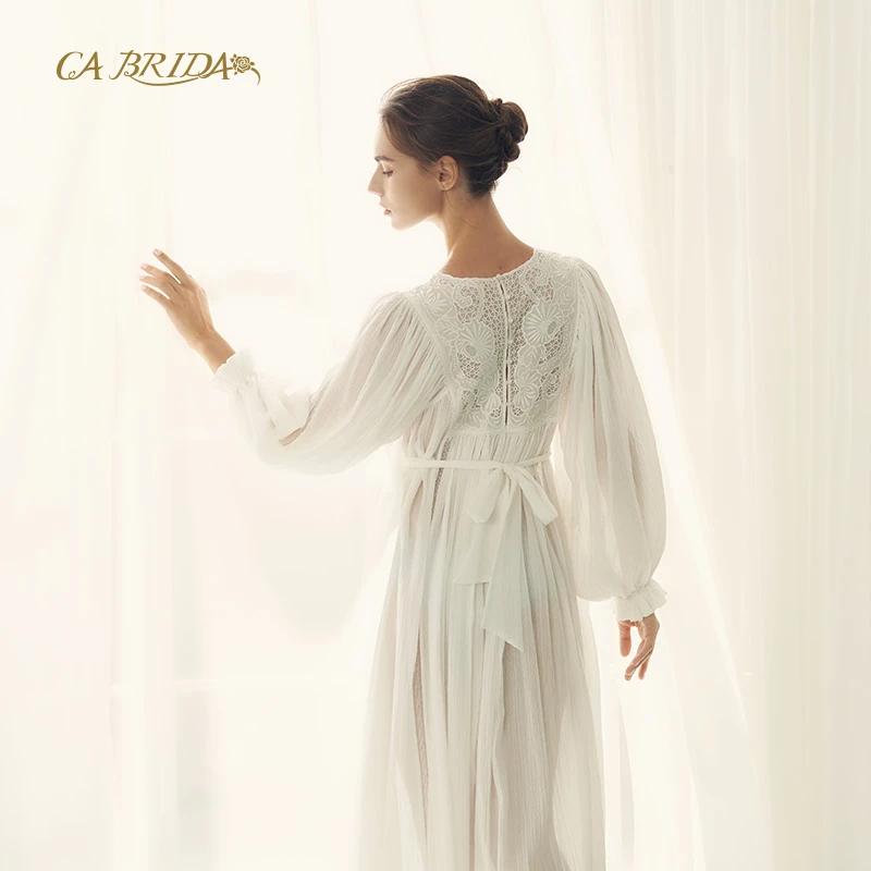 CA BRIDA【禅意】法式轻奢时尚显瘦刺绣优雅气质长款白色中长款睡裙