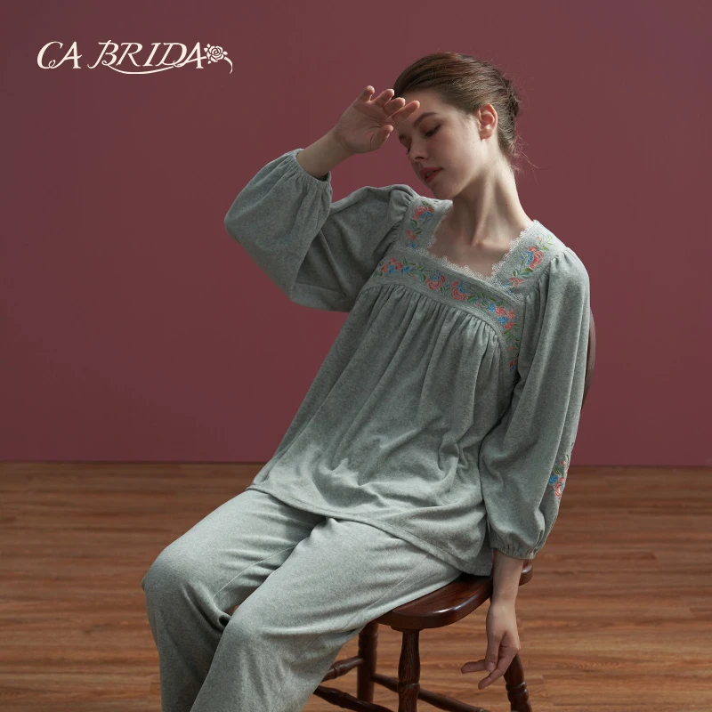 CA BRIDA【冬之恋】秋冬季女士加厚宽松休闲大码保暖长袖睡衣套装