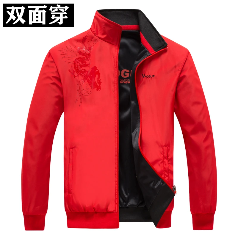 夹克外套男运动休闲潮牌青年男士立领双面穿夹克大红喜庆红衣服