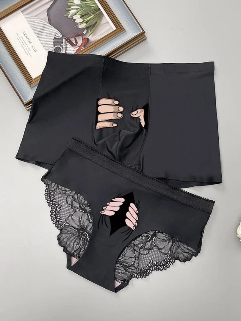 【情侣内裤2条装】性感蕾丝网红爆款黑色2025年新款结婚无痕大码
