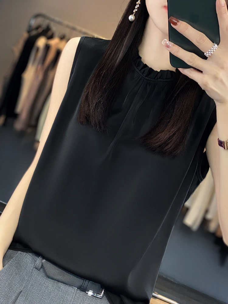 夏季新款半高领女无袖宽松内搭纯色吊带背心