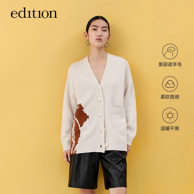 edition印花毛织开衫款时尚气质V领上衣秋冬提花时尚#EBB3CART19