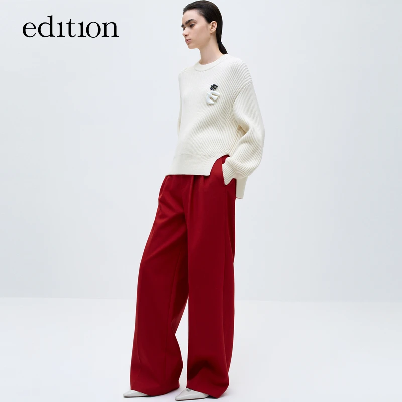 【商场同款】edition冬款纯色侧开衩纯绵羊毛套头毛衣#EBC4SWT030