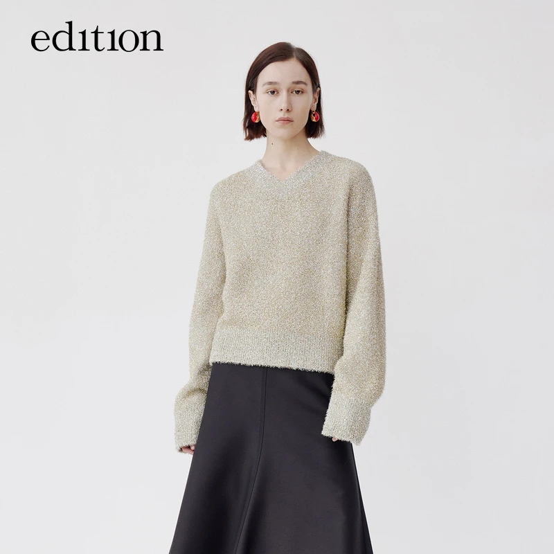 【商场同款】edition金葱纱V领毛织气质上衣女冬毛衣#EBB4SWT026