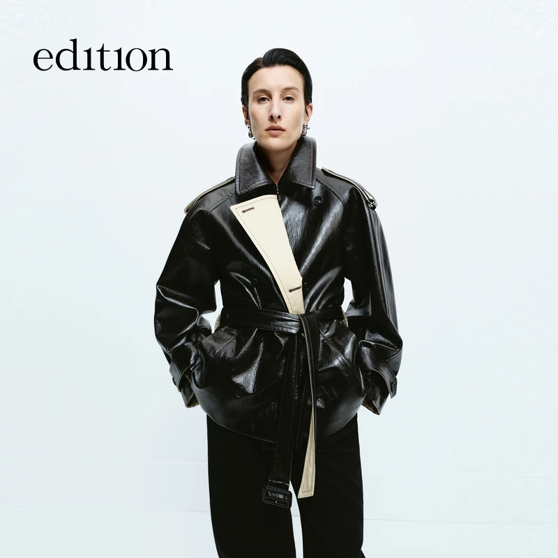 【商场同款】edition冬季款复古PU皮短款风衣#EBD4TRC002