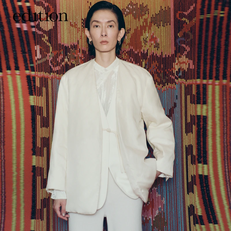 edition冬季款好羽绒服女拼接假两件真丝女绅士西装#EBC4EINT05