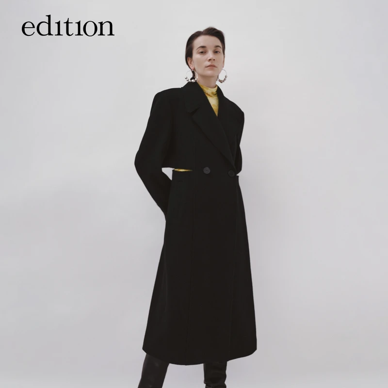 【商场同款】edition露腰长款羊毛呢大衣外套女秋冬款#EBB4OVC004