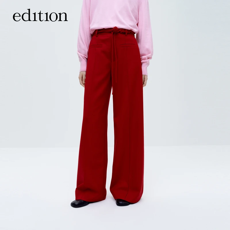 edition冬季西裤女绵羊毛精纺中式腰绳阔腿裤#EBC4PATK07