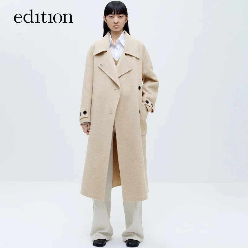 edition冬季毛呢外套女风衣式绵羊毛羊绒双面呢大衣#EBC4OVCT02