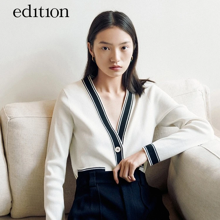 edition针织开衫小香风女上衣时尚复古针织EBA3CAR007#EBB3CART24