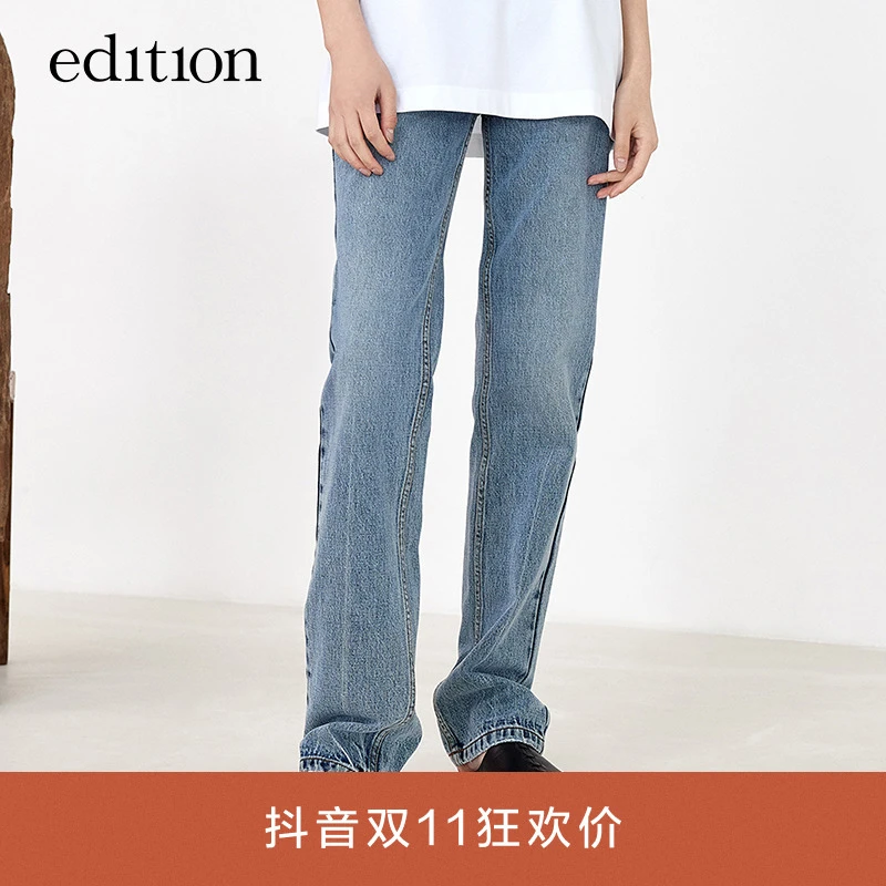 edition直筒牛仔裤秋款复古水洗浅色牛仔裤裤子老爹裤#EBA3JEN018