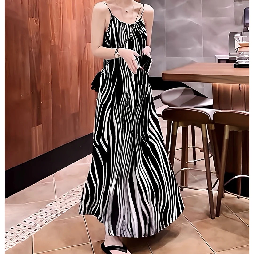 斑马吊带裙82159条纹吊带裙海边度假沙滩裙时尚气质百搭