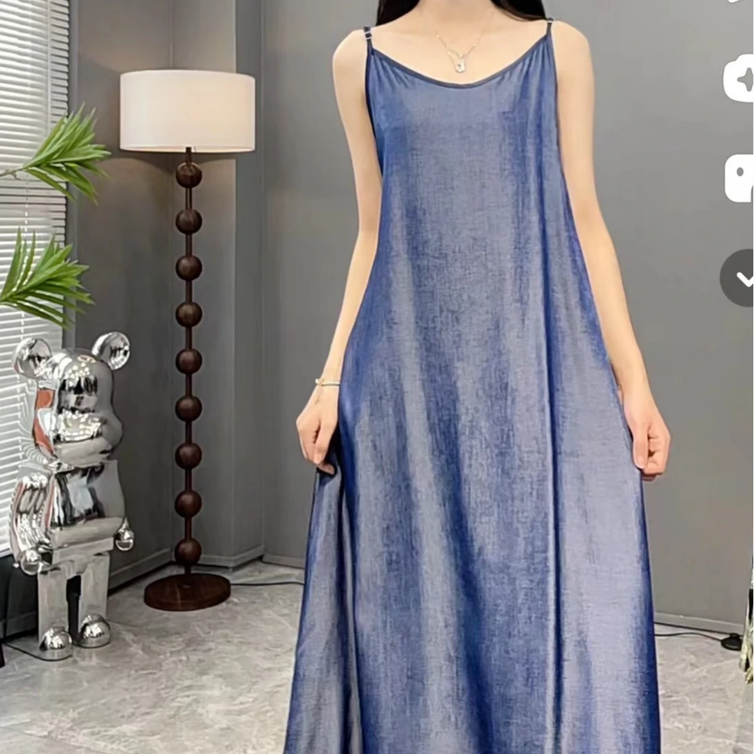 【牛仔大长裙】88182女装连衣裙纯色气质时尚复古国风百搭文艺蓝色
