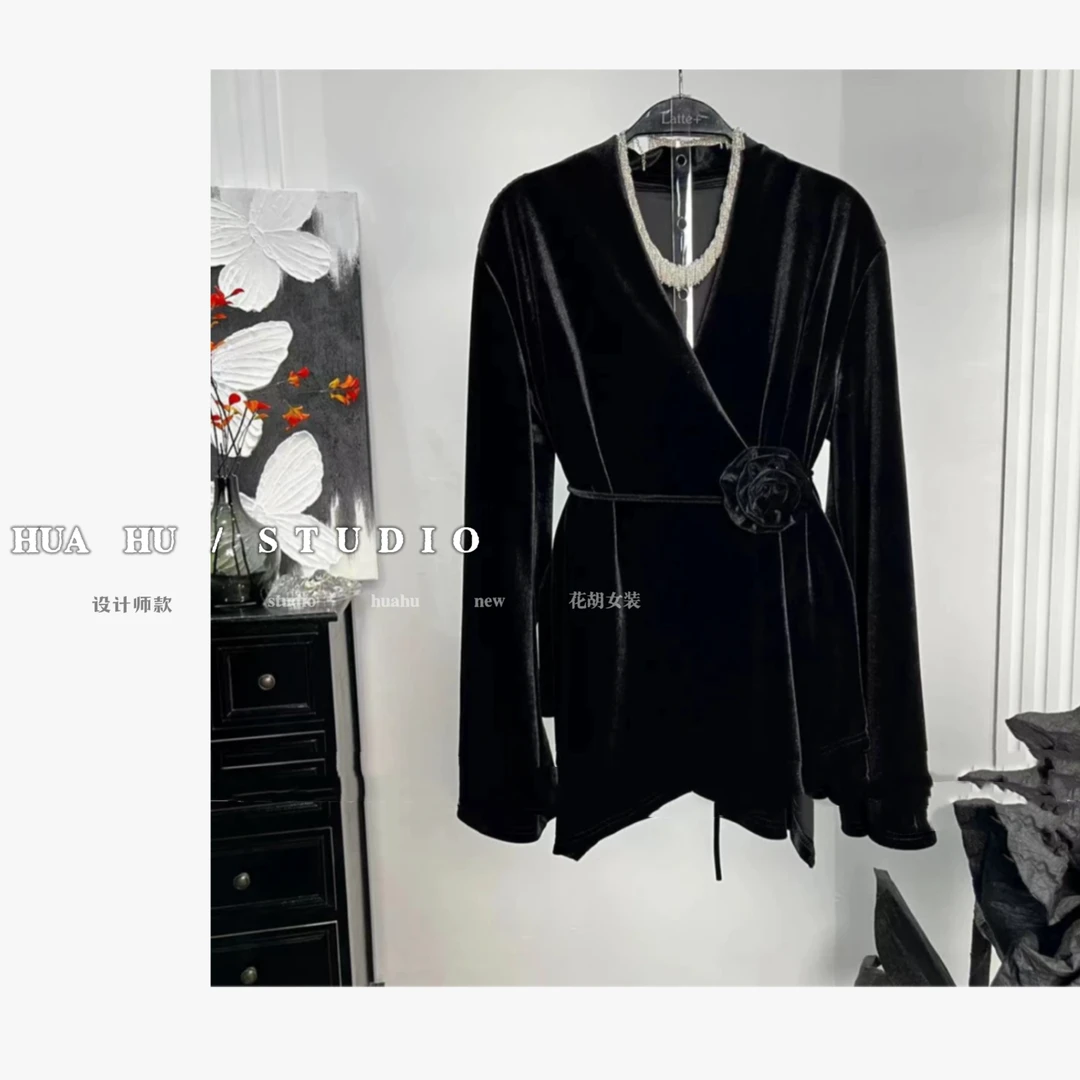 【无人区·玫瑰】典雅大气东方美 极简利落气质丝绒上衣外套
