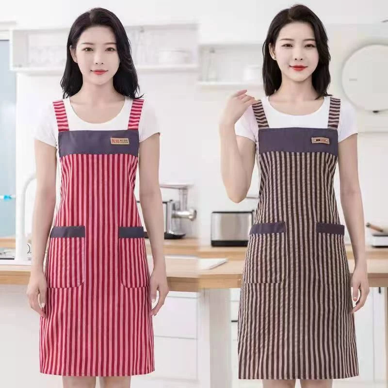 时尚透气薄款无袖棉布围裙厨房专用做饭防油污简约网红工作服印字